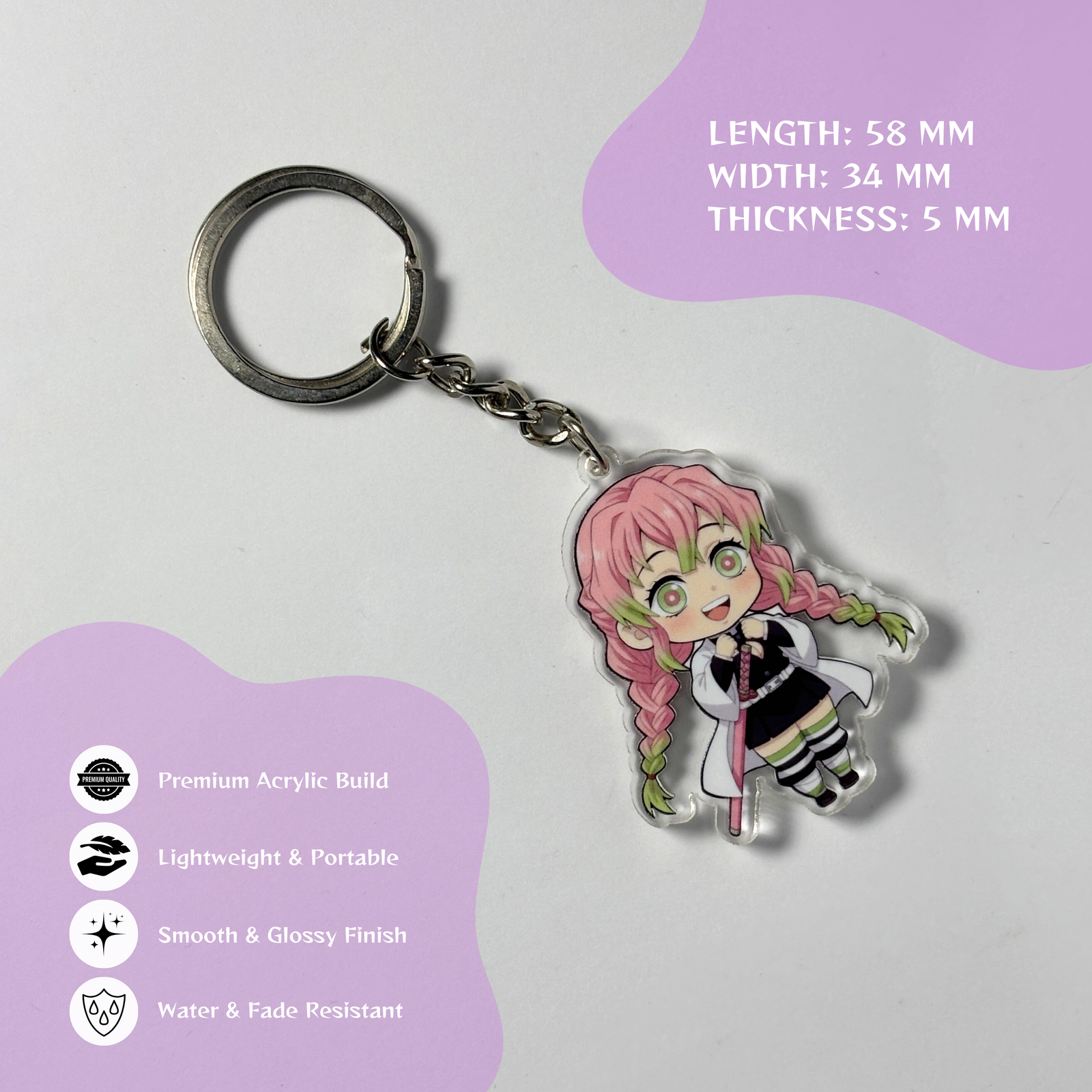 Mitsuri Kanroji Chibi Acrylic Keychain – Demon Slayer Anime Keyring