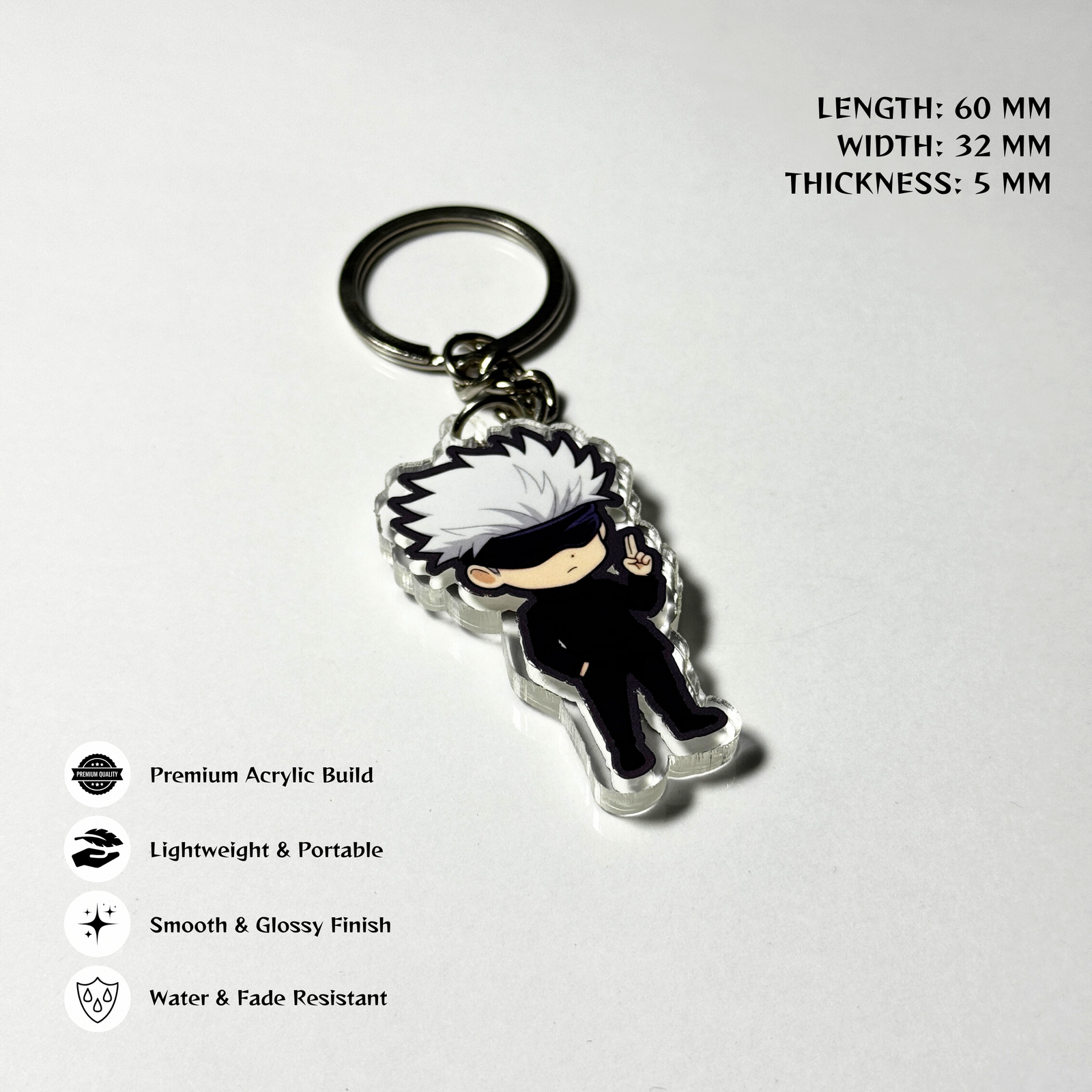 Satoru Gojo Chibi Acrylic Keychain – Jujutsu Kaisen Anime Keyring | Cute Collectible Charm for Fans - Image 2